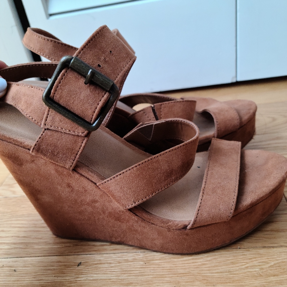 Camel Suede Wedges Size 7